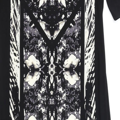 NEXT Womens Black Geometric Polyester A-Line Size 12 Round Neck Pullover
