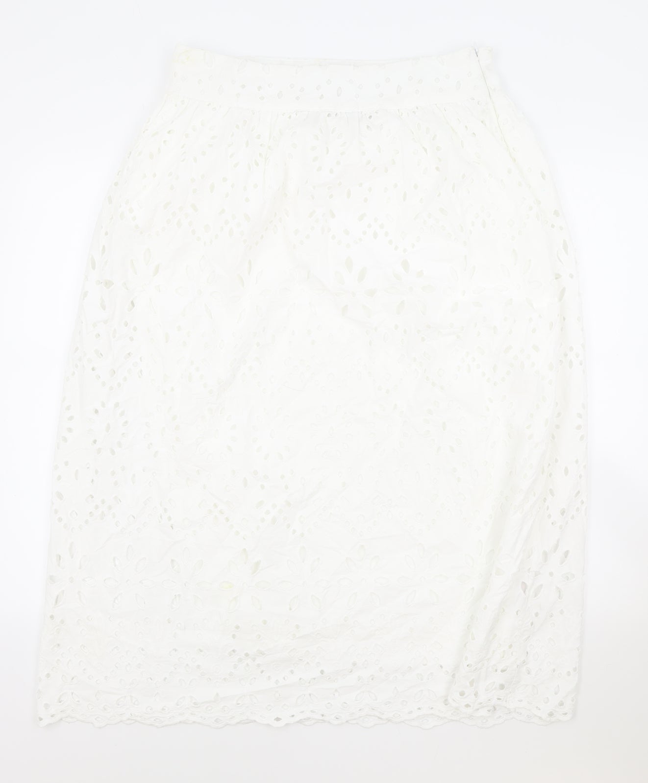 Primark Womens White Geometric Polyester Swing Skirt Size 14 Zip