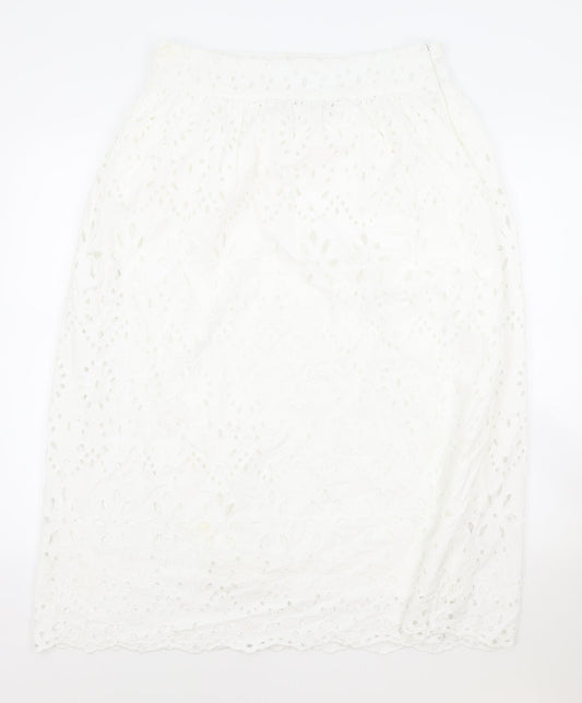 Primark Womens White Geometric Polyester Swing Skirt Size 14 Zip