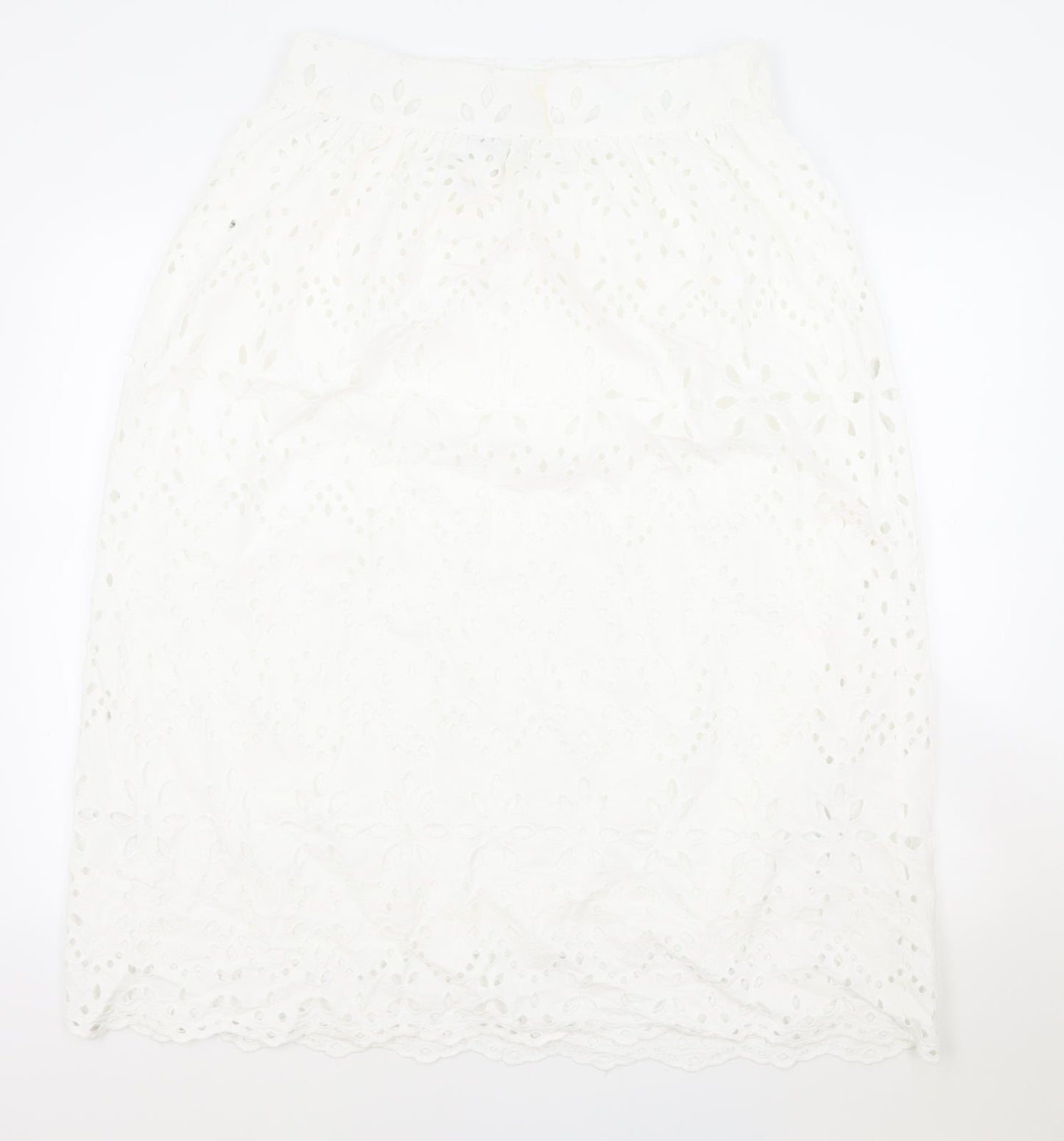 Primark Womens White Geometric Polyester Swing Skirt Size 14 Zip