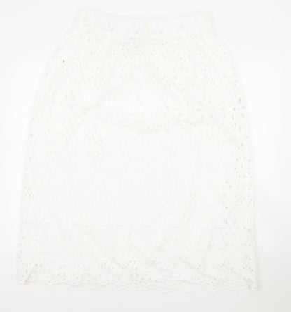 Primark Womens White Geometric Polyester Swing Skirt Size 14 Zip