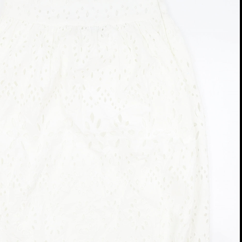 Primark Womens White Geometric Polyester Swing Skirt Size 14 Zip