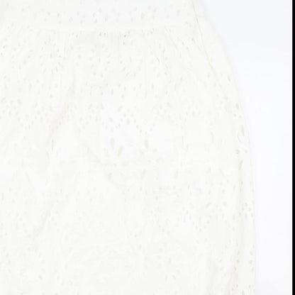 Primark Womens White Geometric Polyester Swing Skirt Size 14 Zip