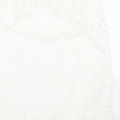 Primark Womens White Geometric Polyester Swing Skirt Size 14 Zip