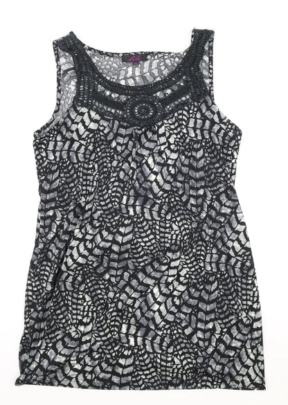 Lila Womens Grey Geometric Viscose A-Line Size 12 Scoop Neck Pullover