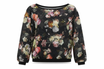 2-Bizzy Womens Black Floral Viscose Basic Blouse Size S Round Neck