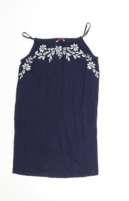 AKH Womens Blue Floral Polyester Slip Dress One Size Square Neck Pullover