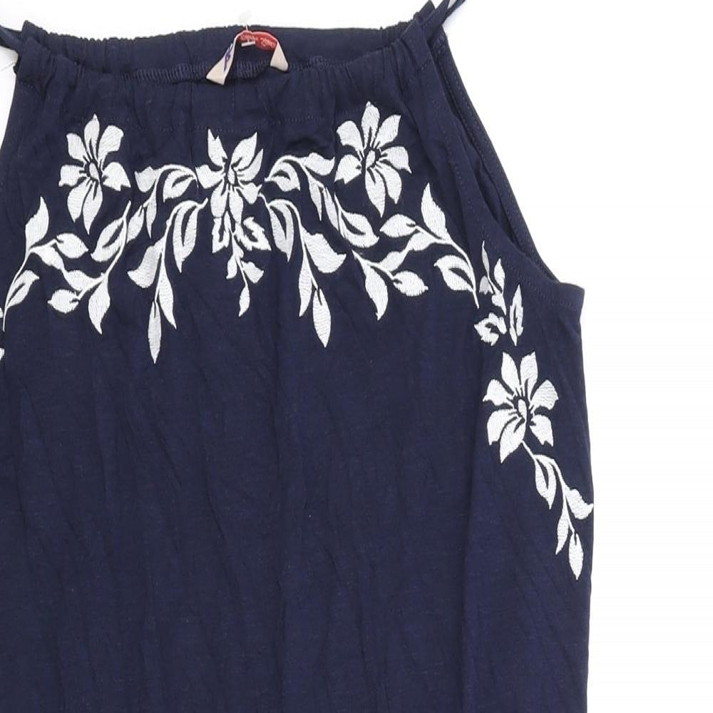 AKH Womens Blue Floral Polyester Slip Dress One Size Square Neck Pullover