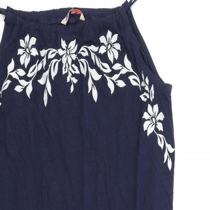AKH Womens Blue Floral Polyester Slip Dress One Size Square Neck Pullover