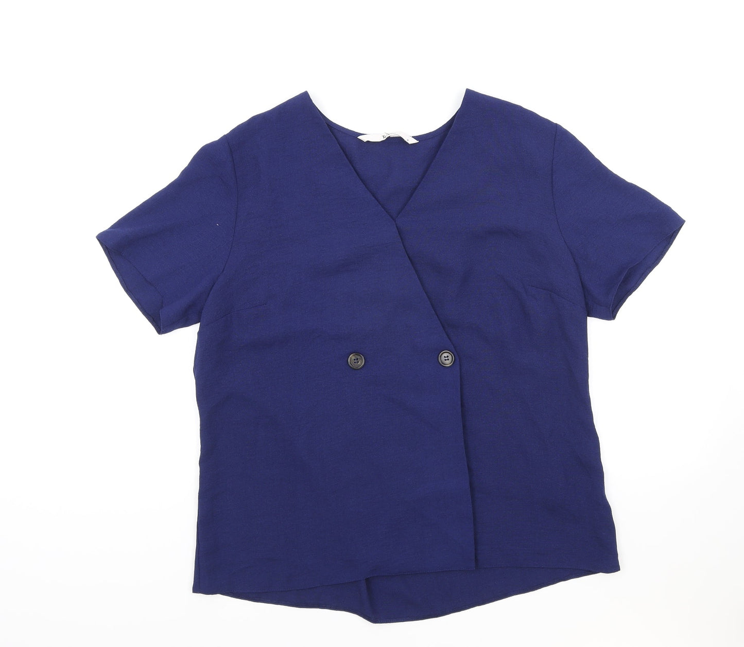 TU Womens Blue Polyester Basic Blouse Size 12 V-Neck