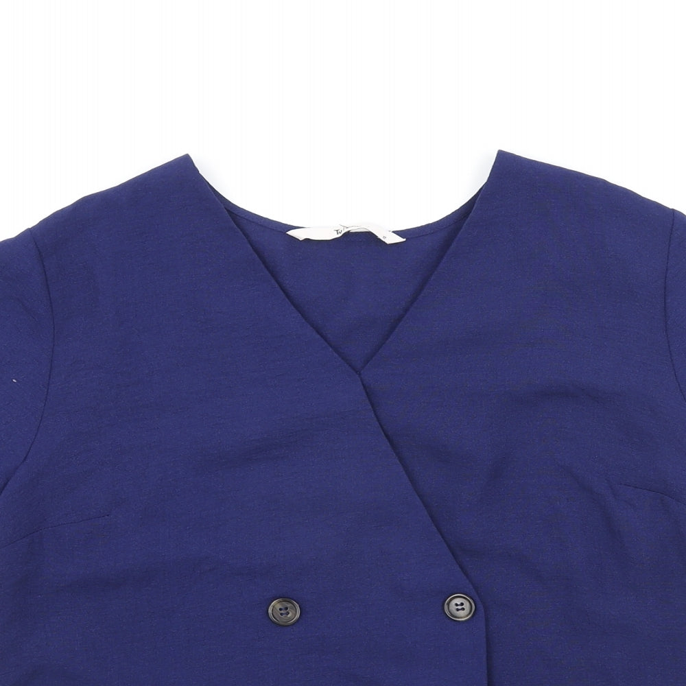 TU Womens Blue Polyester Basic Blouse Size 12 V-Neck