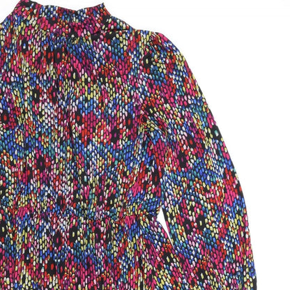 Oasis Womens Multicoloured Geometric Polyester Fit & Flare Size S Mock Neck Button