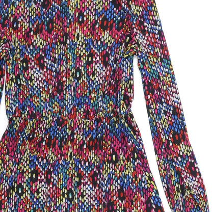Oasis Womens Multicoloured Geometric Polyester Fit & Flare Size S Mock Neck Button