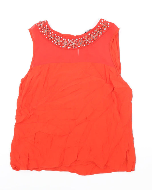 F&F Womens Red Viscose Basic Tank Size 12 Round Neck