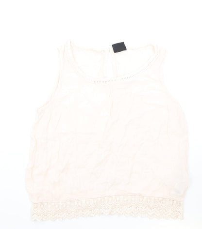VILA Womens Pink Viscose Basic Tank Size S Round Neck - Lace Detail