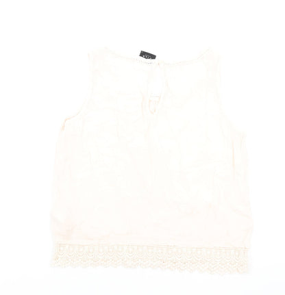 VILA Womens Pink Viscose Basic Tank Size S Round Neck - Lace Detail
