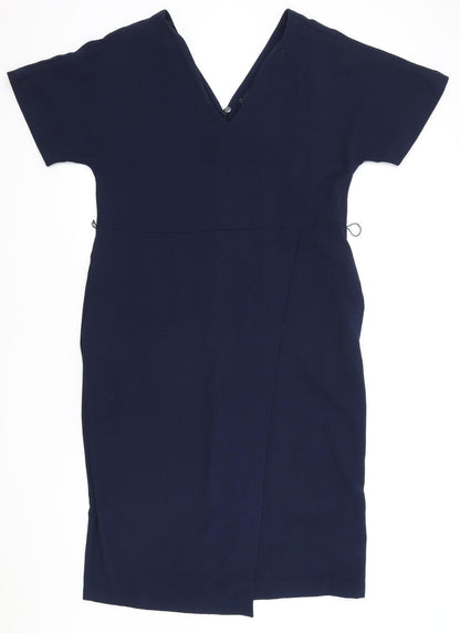 Marks and Spencer Womens Blue Polyester A-Line Size 14 V-Neck Zip