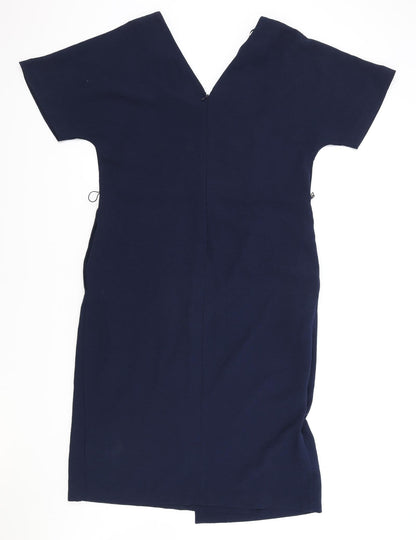 Marks and Spencer Womens Blue Polyester A-Line Size 14 V-Neck Zip
