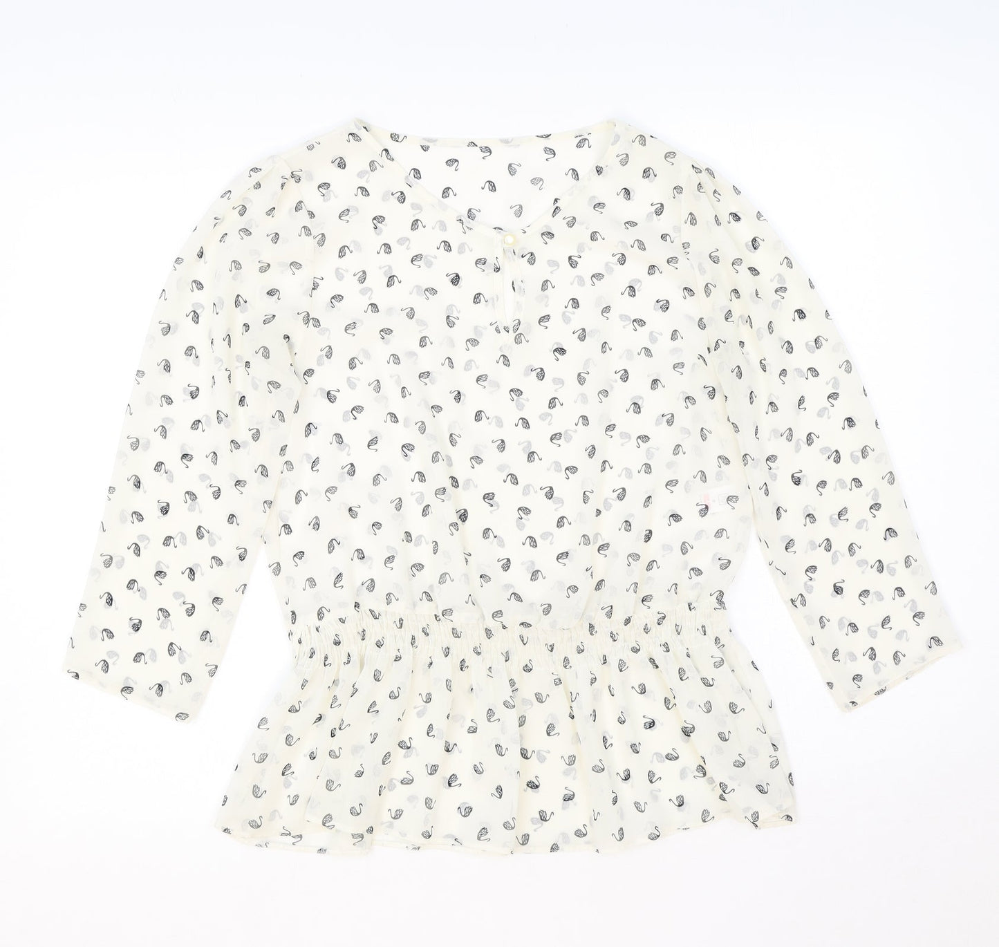 TU Womens White Geometric Polyester Basic Blouse Size 8 V-Neck - Peplum