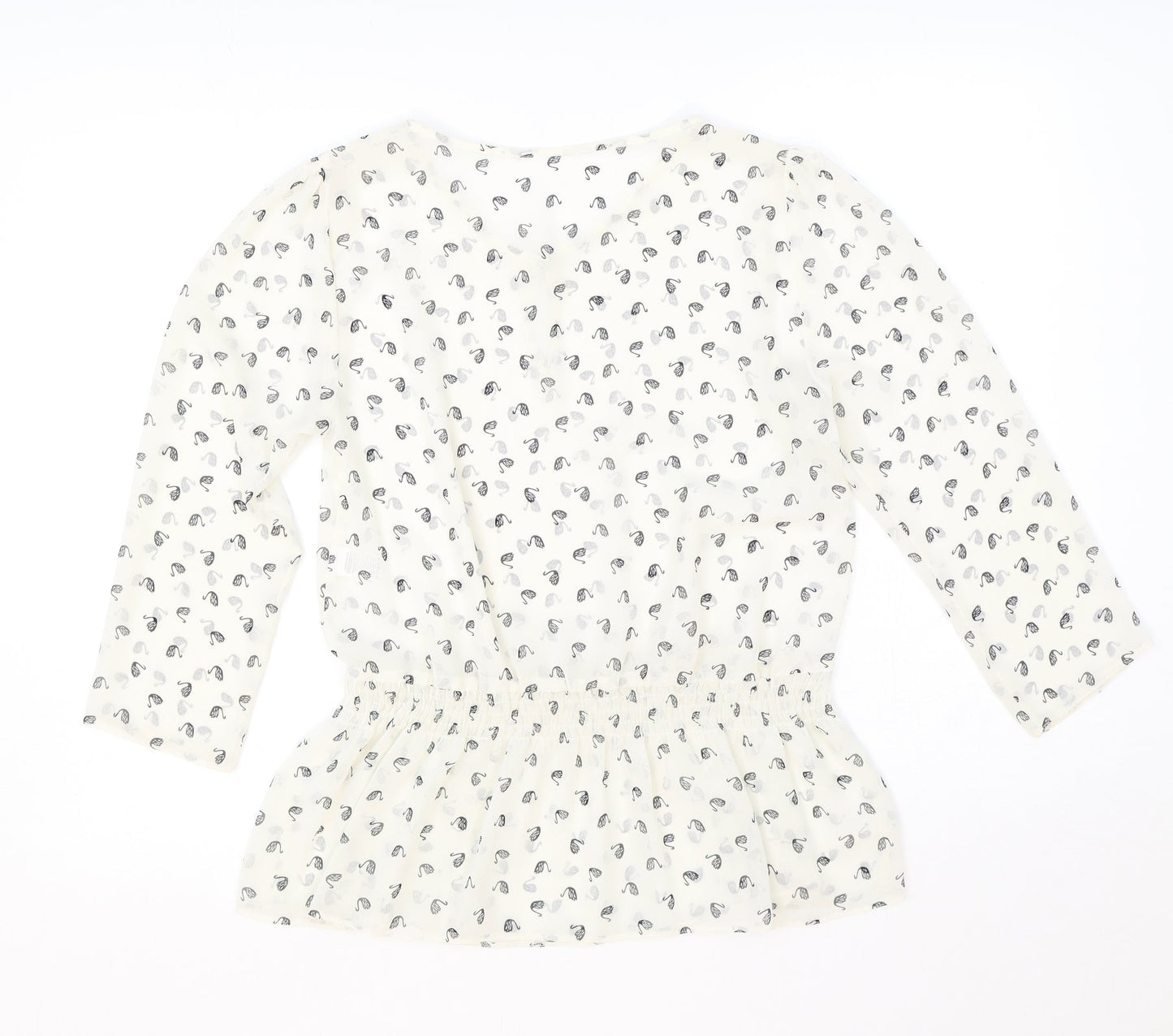 TU Womens White Geometric Polyester Basic Blouse Size 8 V-Neck - Peplum