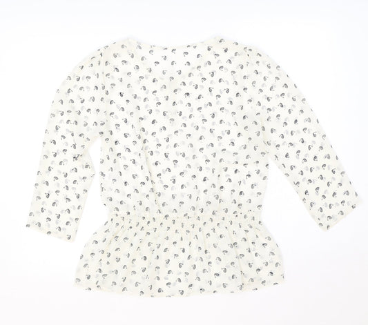 TU Womens White Geometric Polyester Basic Blouse Size 8 V-Neck - Peplum