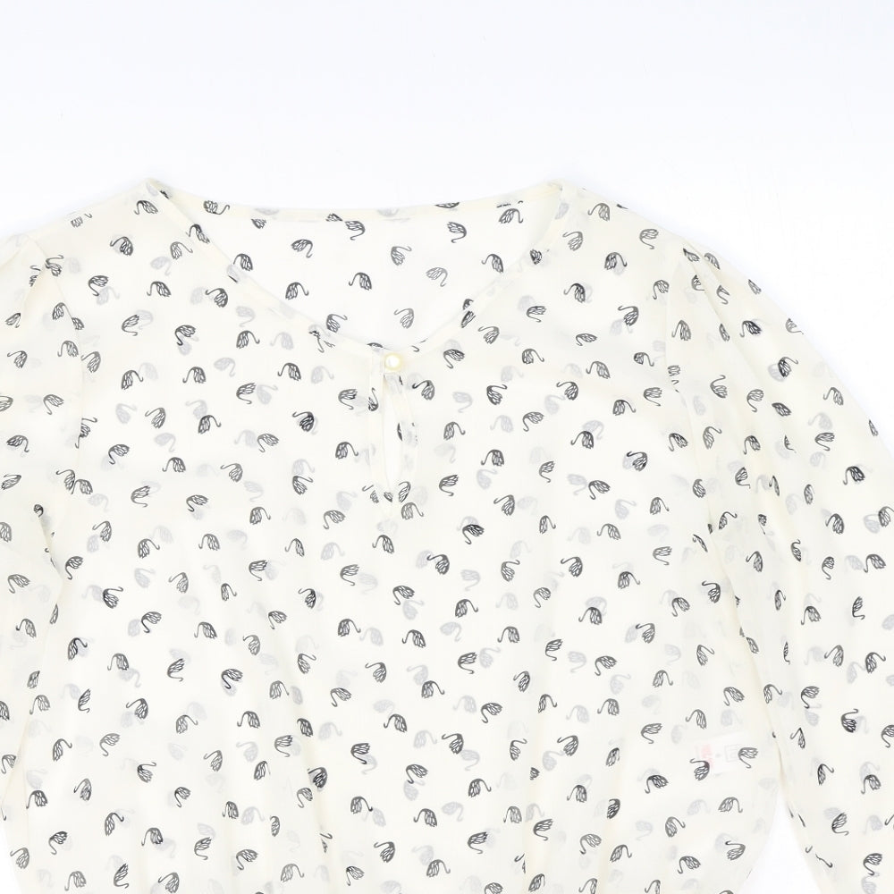 TU Womens White Geometric Polyester Basic Blouse Size 8 V-Neck - Peplum