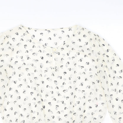 TU Womens White Geometric Polyester Basic Blouse Size 8 V-Neck - Peplum