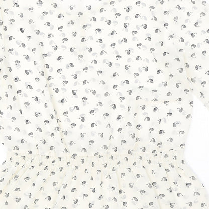 TU Womens White Geometric Polyester Basic Blouse Size 8 V-Neck - Peplum