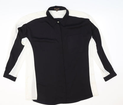 Cortefiel Womens Black Geometric Viscose Basic Button-Up Size XL V-Neck