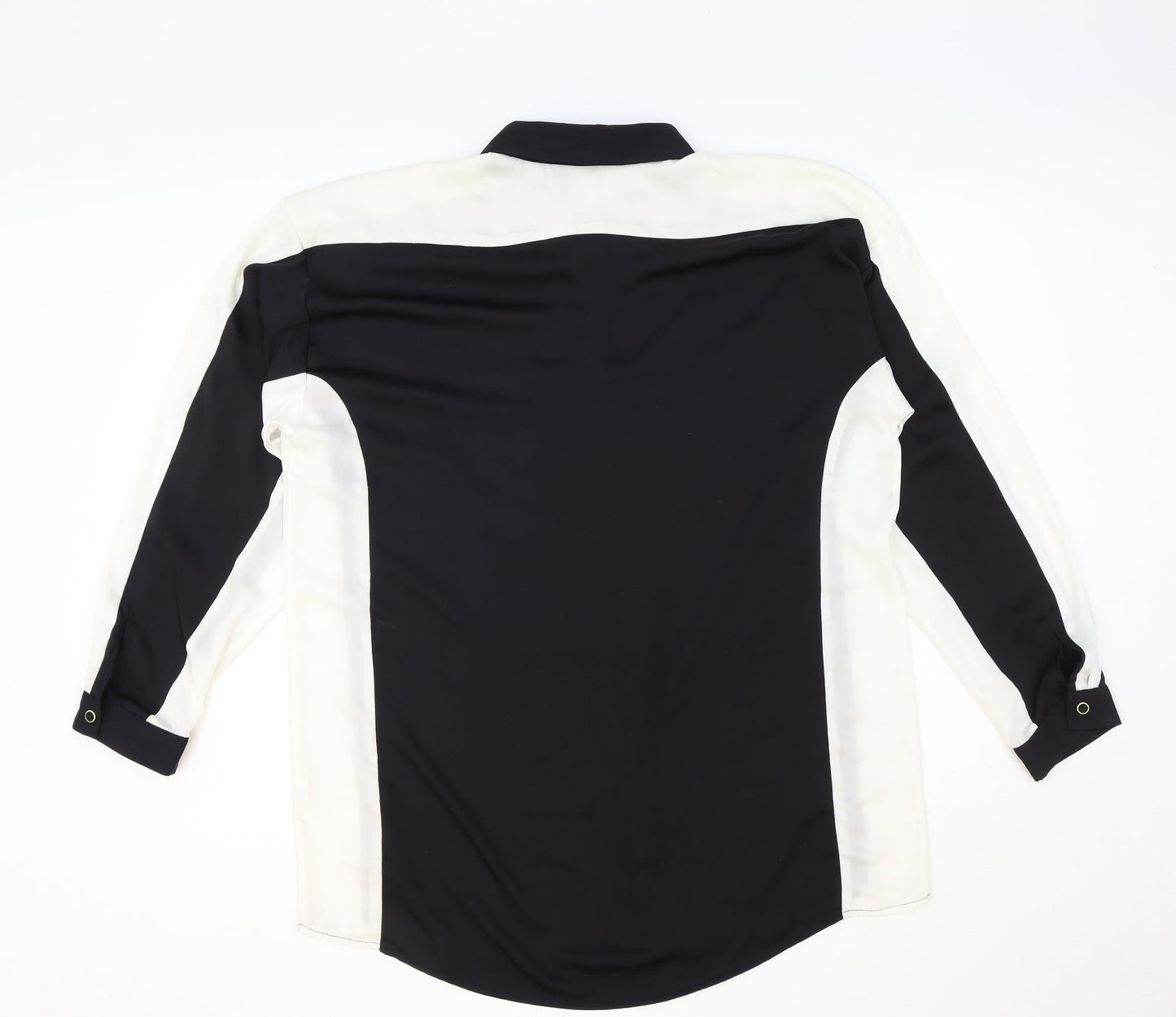 Cortefiel Womens Black Geometric Viscose Basic Button-Up Size XL V-Neck