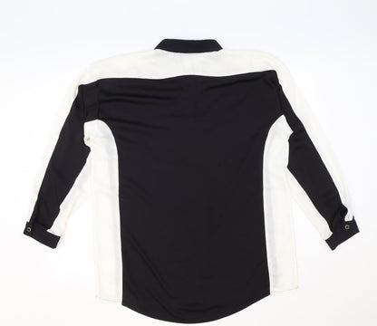 Cortefiel Womens Black Geometric Viscose Basic Button-Up Size XL V-Neck