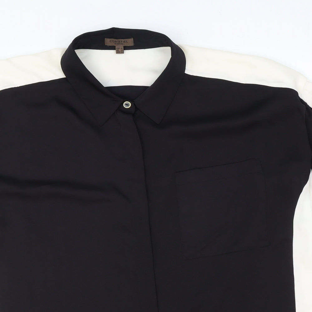 Cortefiel Womens Black Geometric Viscose Basic Button-Up Size XL V-Neck