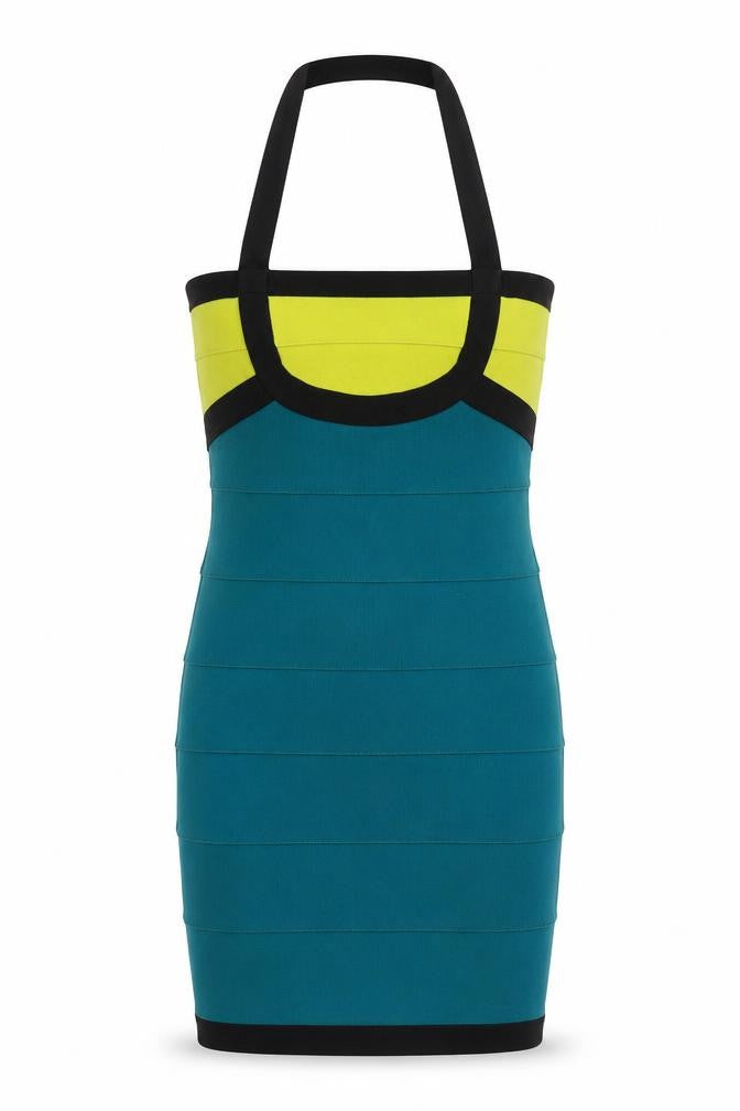 ASOS Womens Green Colourblock Polyester Bodycon Size 12 Halter