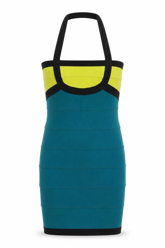 ASOS Womens Green Colourblock Polyester Bodycon Size 12 Halter