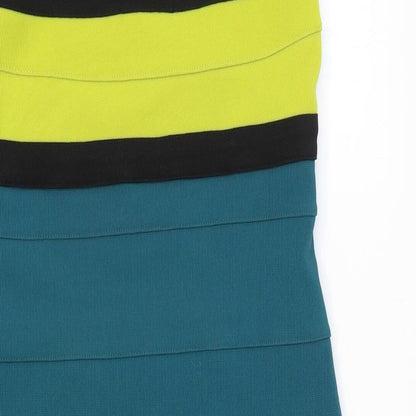 ASOS Womens Green Colourblock Polyester Bodycon Size 12 Halter