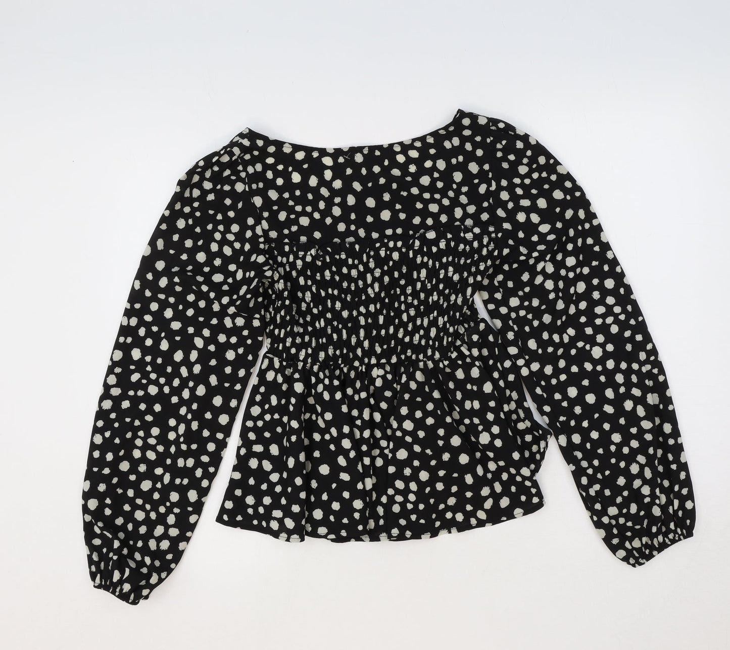 SheIn Womens Black Animal Print Polyester Basic Blouse Size S Round Neck - Dalmatian Print