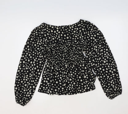 SheIn Womens Black Animal Print Polyester Basic Blouse Size S Round Neck - Dalmatian Print