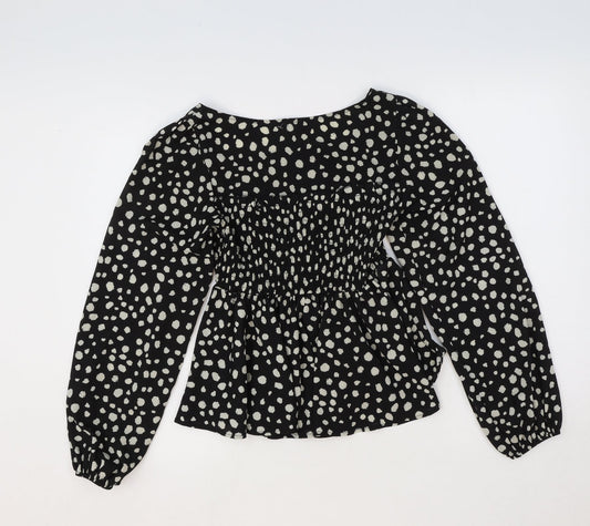 SheIn Womens Black Animal Print Polyester Basic Blouse Size S Round Neck - Dalmatian Print
