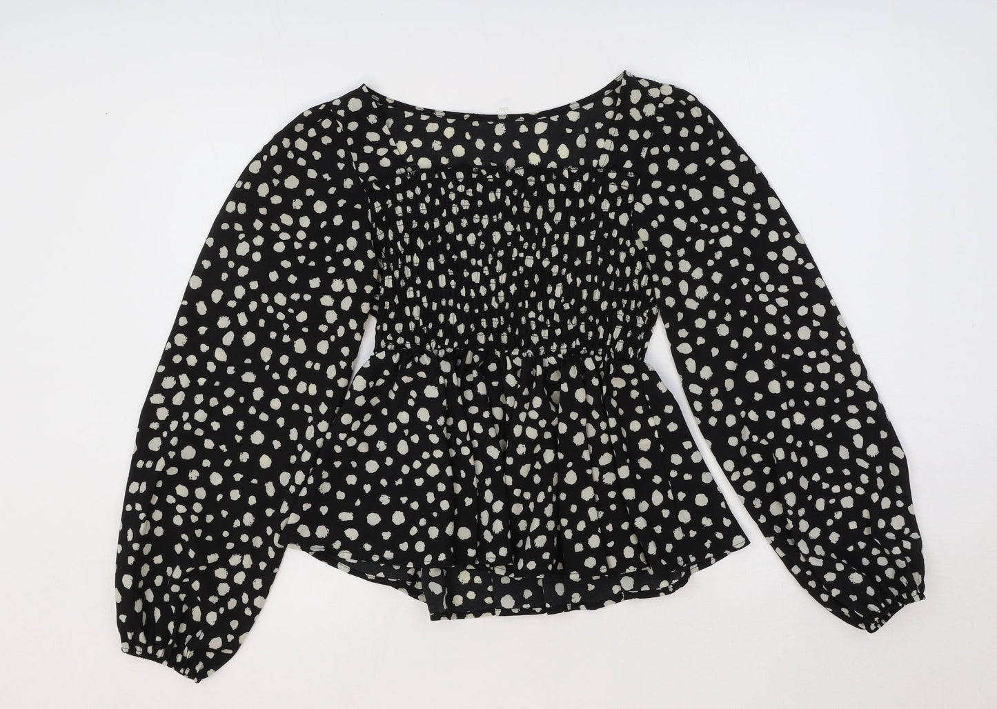 SheIn Womens Black Animal Print Polyester Basic Blouse Size S Round Neck - Dalmatian Print