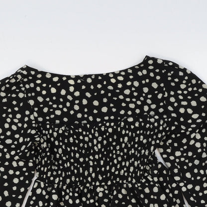 SheIn Womens Black Animal Print Polyester Basic Blouse Size S Round Neck - Dalmatian Print