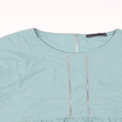 Marks and Spencer Womens Green 100% Cotton Basic Blouse Size 16 Round Neck