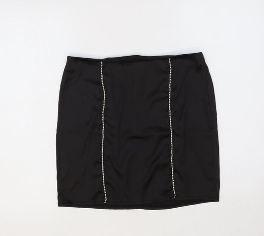 Boohoo Womens Black Polyester Straight & Pencil Skirt Size 12 Zip