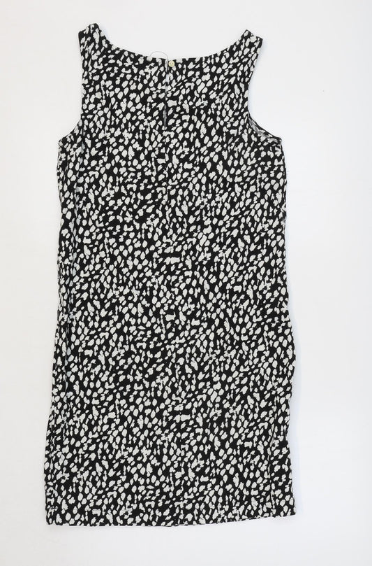 Marks and Spencer Womens Clear Geometric Flax A-Line Size 6 Round Neck Button