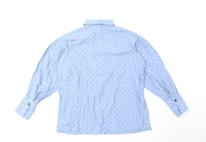 Topshop Womens Blue Geometric Cotton Basic Button-Up Size 6 V-Neck - Star Print