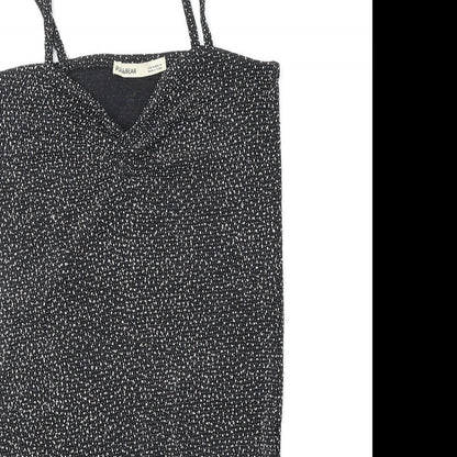 Pull&Bear Womens Black Geometric Polyimide Slip Dress Size XS V-Neck Pullover