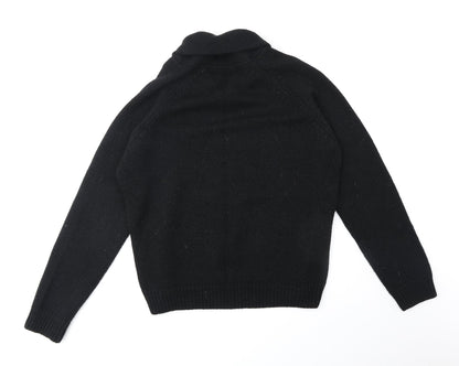 Cedar Wood State Mens Black V-Neck Acrylic Henley Jumper Size L Long Sleeve