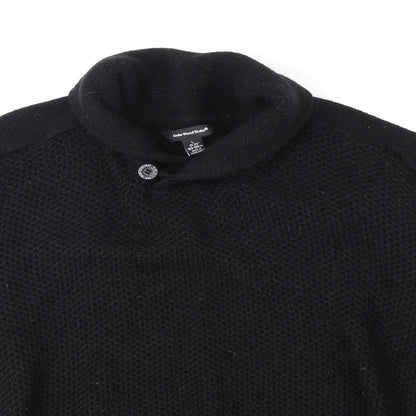 Cedar Wood State Mens Black V-Neck Acrylic Henley Jumper Size L Long Sleeve