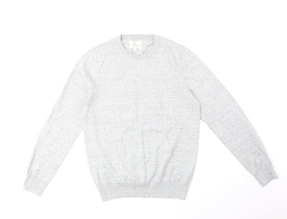 Marks and Spencer Mens Grey Round Neck Cotton Pullover Jumper Size S Long Sleeve