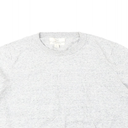 Marks and Spencer Mens Grey Round Neck Cotton Pullover Jumper Size S Long Sleeve