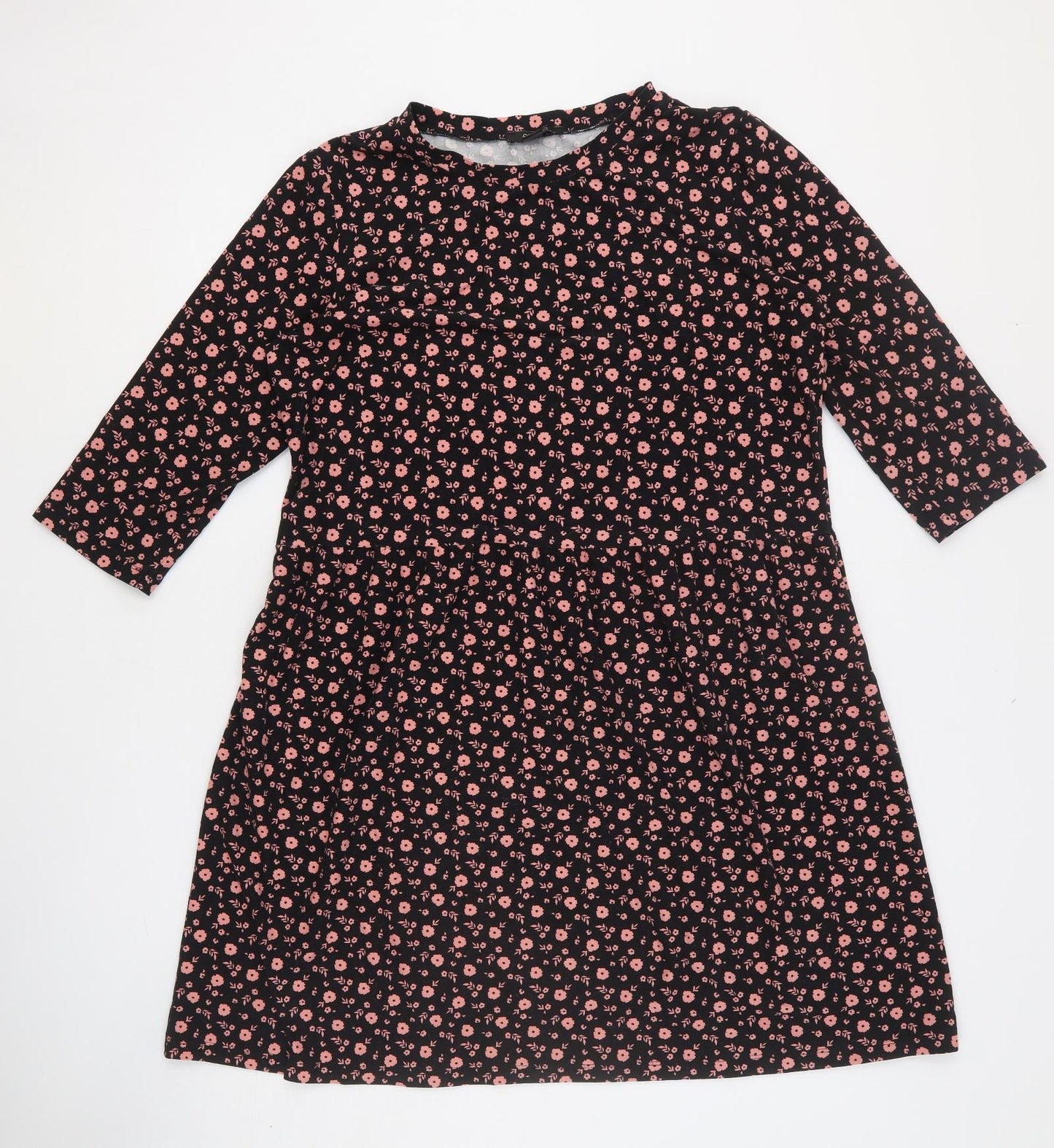 ESMARA Womens Black Floral Polyester Fit & Flare Size 12 Round Neck Pullover - Size 12-14